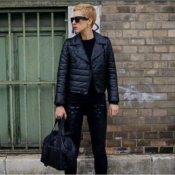 Alexander Wang x H&M Womens Jacket 4 Black Leather Moto Quilted - Picture 10 of 10